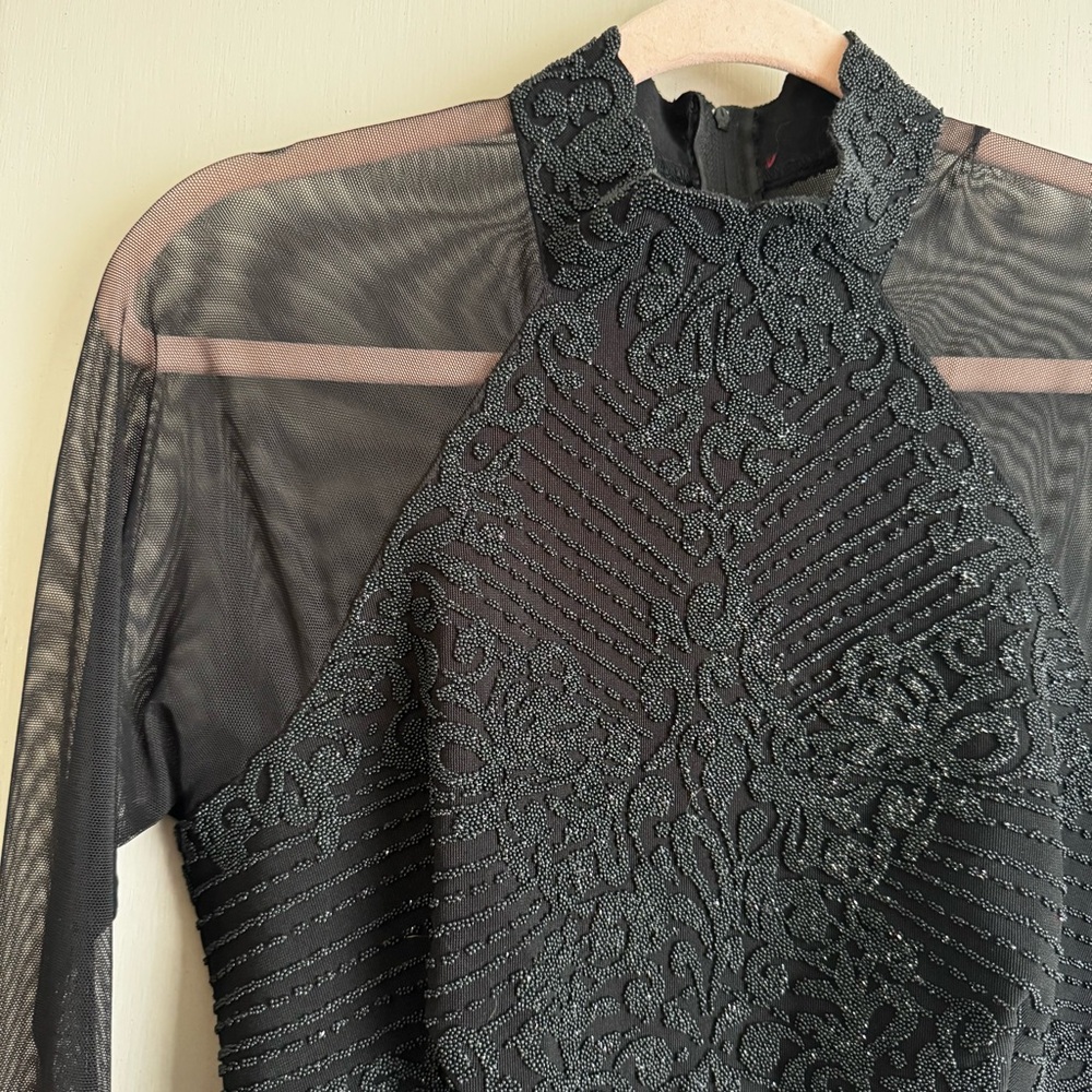 Vintage Black Beaded Sheer Sleeve Halter Blouse - Picture 2 of 5